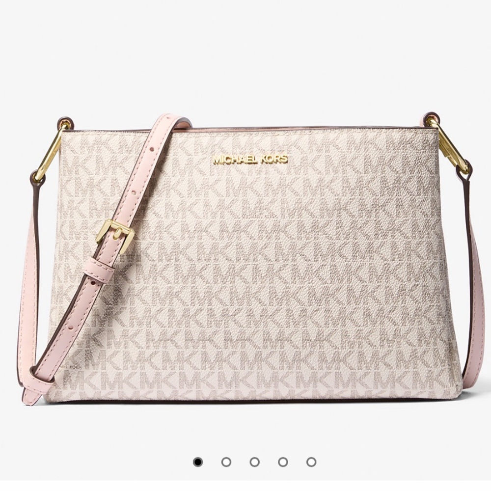 NWT Michael Kors | Trisha Medium Logo Crossbody | Triple Compartment Cream Pink